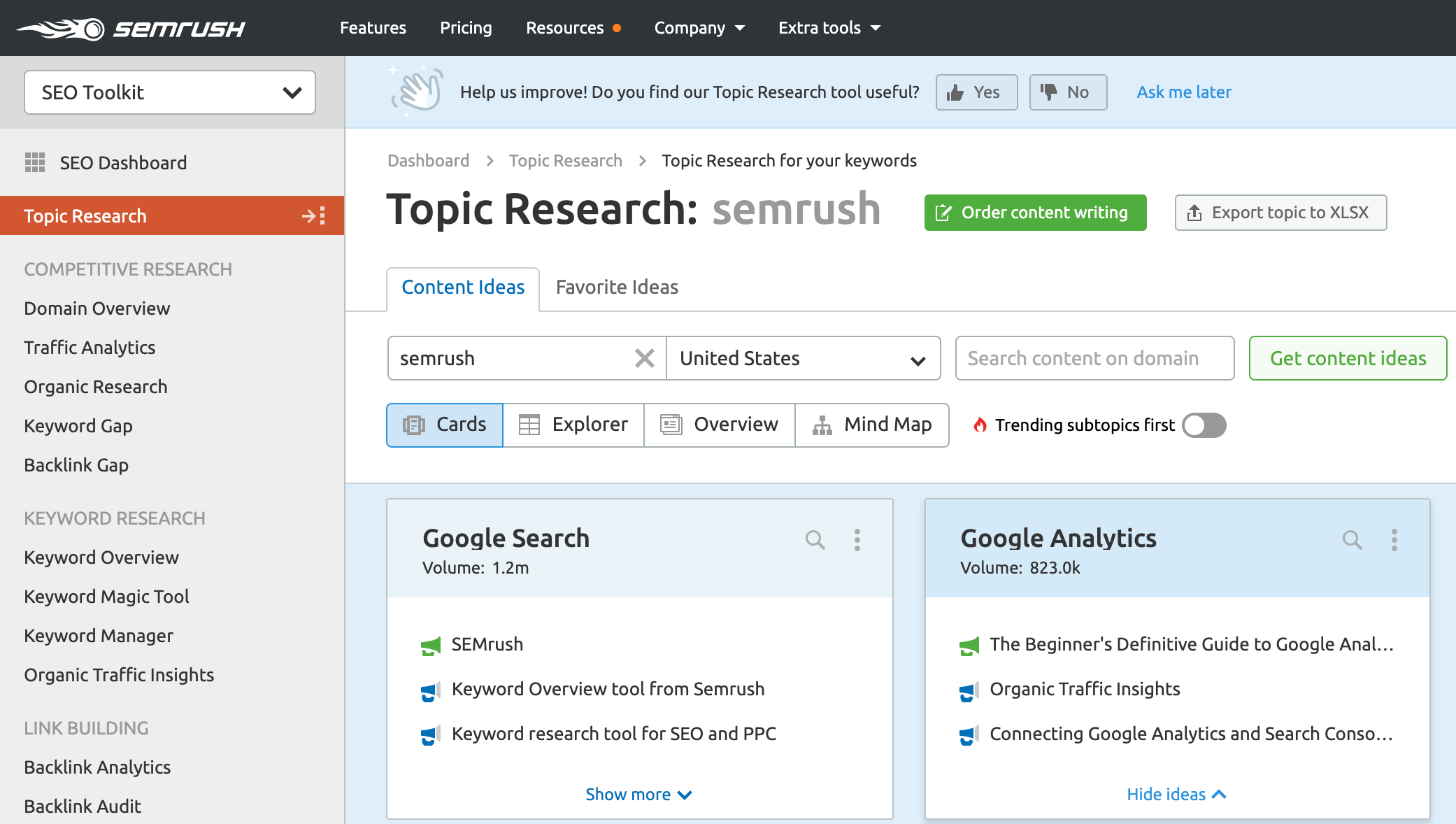 semrush topic research tool