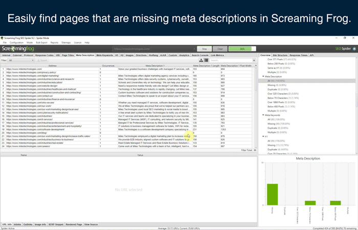 Easily find pages that are missing meta descriptions in Screaming Frog