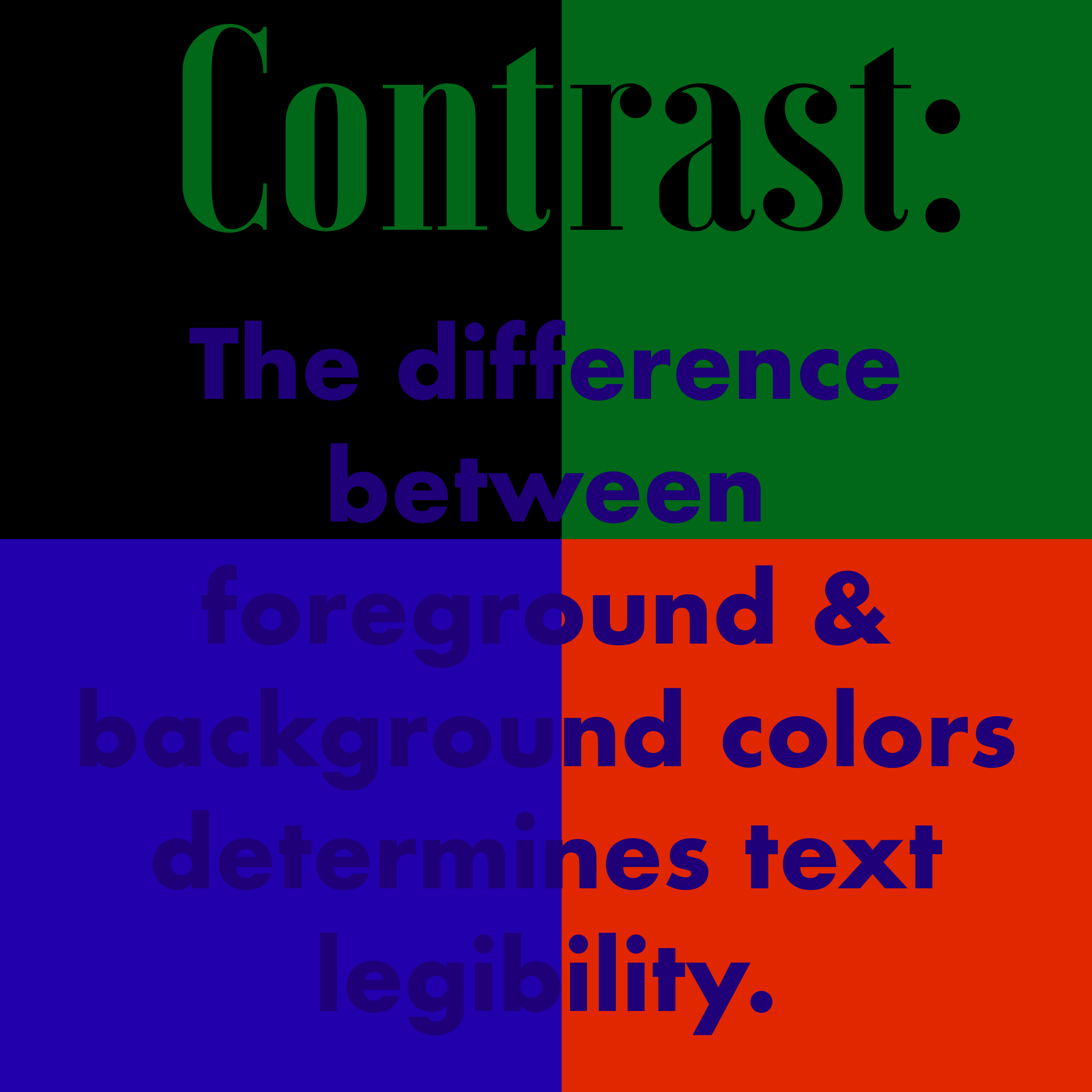Example of different colored text on different colored backgrounds.