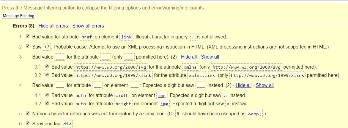 The HTML Validator tool shows coding issues.