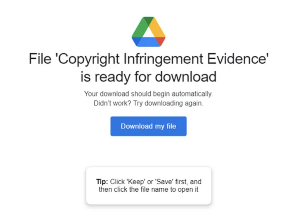 "Copyright Infringement Evidence" notification