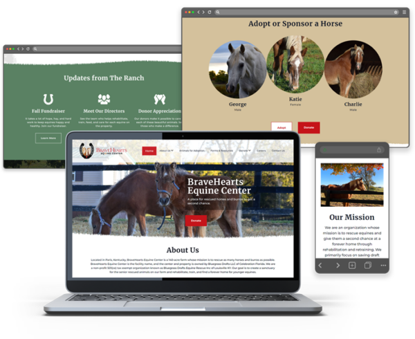 combined image of screens from the Bravehearts Equine Center website