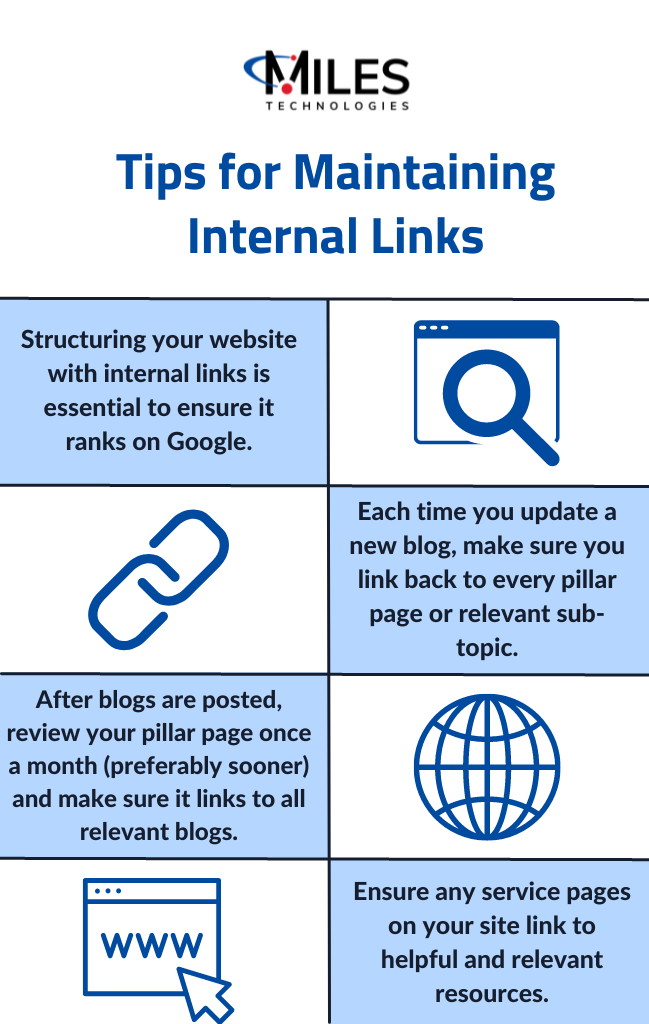 Tips for maintaining internal links infographic