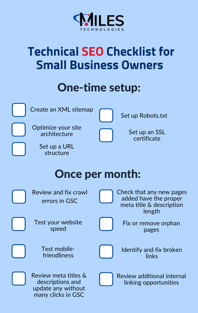 A Technical SEO Checklist for Small Business Owners created by Miles IT